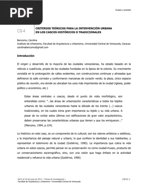 Criterios teóricos para la intervención urbana en los históricos o tradicionales