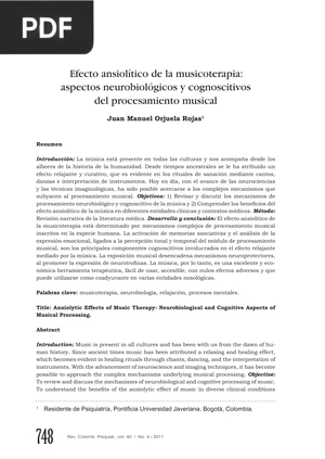 Efecto ansiolítico de la musicoterapia: aspectos neurobiológicos y cognoscitivos del procesamiento musical