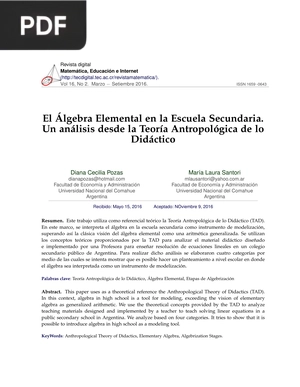 El Álgebra Elemental en la Escuela Secundaria. Un análisis desde la Teoría Antropológica de lo Didáctico