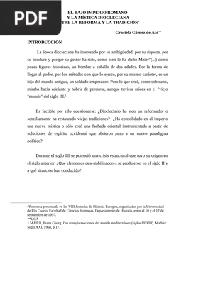 El bajo Imperio Romano y la mística diocleciana entre la reforma y la tradición