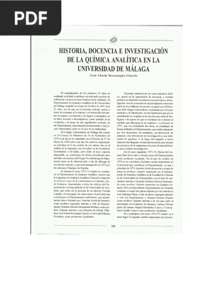 Historia, docencia e investigación de la Química Analítica en la universidad de Málaga (Artículo)