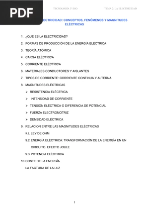 La electricidad: conceptos, fenómenos y magnitudes eléctricas