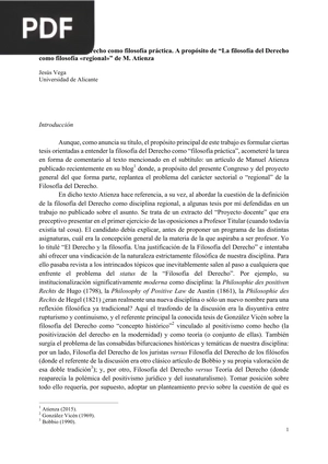 La filosofía del Derecho como filosofía práctica. A propósito de La filosofía del Derecho como filosofía regional de M. Atienza