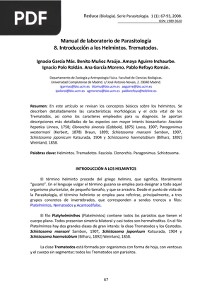 Manual de laboratorio de Parasitología 8. Introducción a los Helmintos. Trematodos