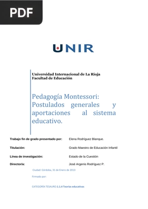 Pedagogía Montessori: Postulados generales y aportaciones al sistema educativo