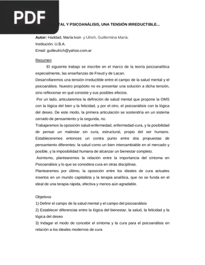 Salud mental y psicoanálisis, una tensión irreductible... (Artículo)