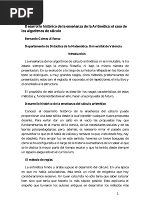 Desarrollo histórico de la enseñanza de la Aritmética: el caso de los algoritmos de cálculo