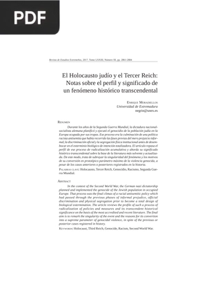 El Holocausto judío y el Tercer Reich: Notas sobre el perfil y significado de un fenómeno histórico transcendental