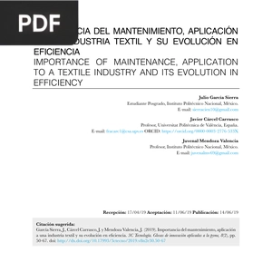 Importancia del mantenimiento, aplicación a una industria textil y su evolución en eficiencia