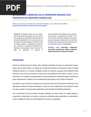 La Educación Ambiental en la Formación Docente (Artículo)