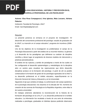 La Psicologia Educacional: Historia y Proyección en el Desarrollo Profesional de los Psicólogos