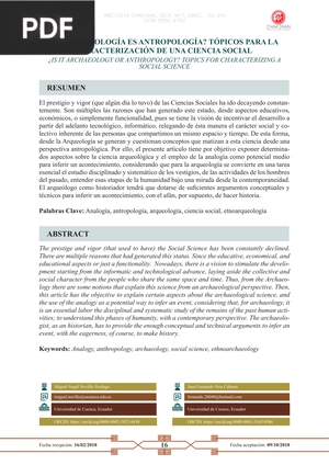 ¿La arqueología es antropología? Tópicos para la caracterización de una ciencia social (Artículo)