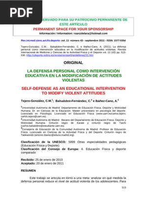 La defensa personal como intervención educativa en la modificación de actitudes violentas