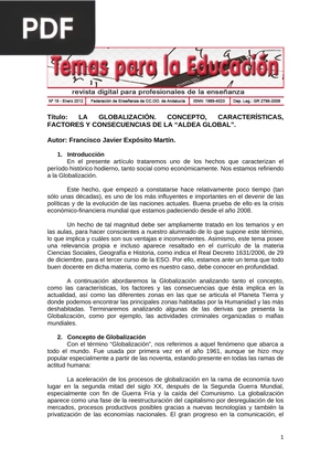 La globalización. Concepto, características, factores y consecuencias de la Aldrea Global (Artículo)