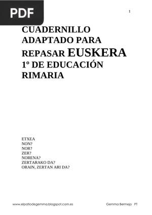 Cuadernillo adaptado para repasar euskera 1° de educación primaria