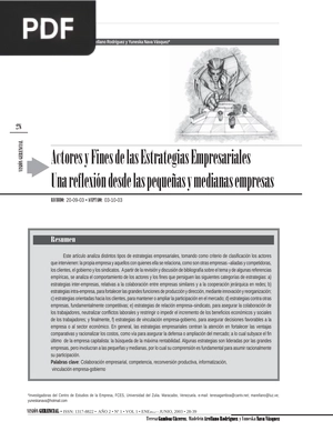 Actores y Fines de las Estrategias Empresariales Una reflexión desde las pequeñas y medianas empresas