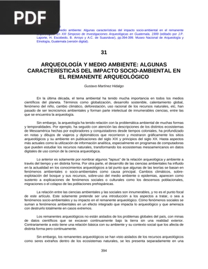 Arqueología y medio ambiente: Algunas características del impacto socio-ambiental en el remanente arqueológico