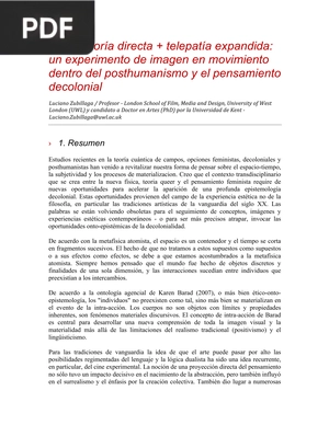 Arte más teoría directa, más telepatía expandida: un experimento de imagen en movimiento dentro del posthumanismo y el pensamiento decolonial (Artículo)