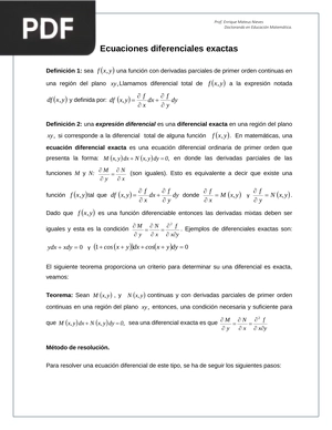 Ecuaciones diferenciales exactas (Artículo)