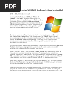 El Sistema Operativo WINDOWS: desde sus inicios a la actualidad