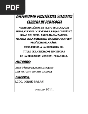 Elaboración de un Texto Escolar, con Mitos, Cuentos y Leyendas, para los Niños y Niñas del Cebib