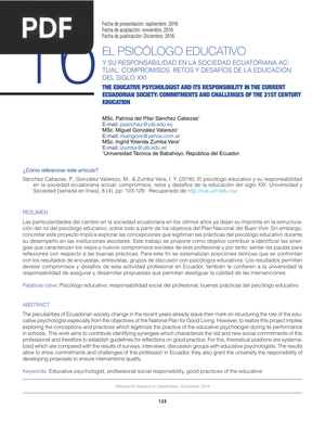 El psicólogo educativo y su responsabilidad en la sociedad ecuatoriana actual: compromisos, retos y desafíos de la educación del siglo XXI (Artículo)