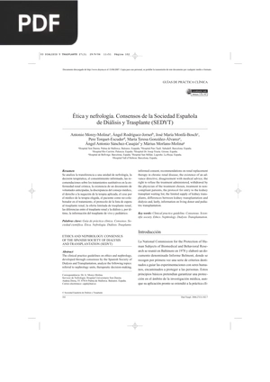 Ética y nefrología. Consensos de la Sociedad Española de Diálisis y Trasplante (SEDYT) (Artículo)