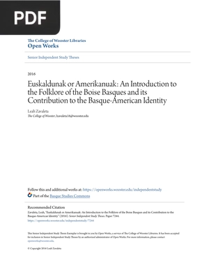 Euskaldunak or Amerikanuak: An Introduction to the Folklore of the Boise Basques and its Contribution to the Basque-American Identity (Inglés)