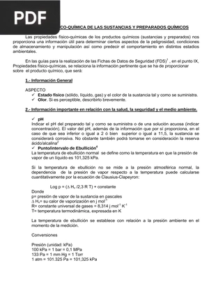 Evaluación físico-química de las sustancias y preparados químicos