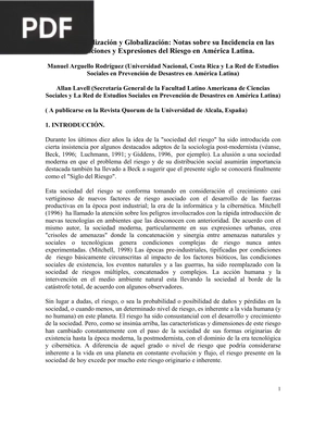 Internacionalización y Globalización: Notas sobre su Incidencia en las Condiciones y Expresiones del Riesgo en América Latina.