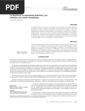 La Química, la Ingeniería Química y su relación con otras disciplinas