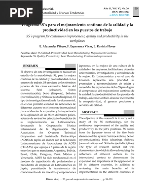 Programa 5S´s para el mejoramiento continuo de la calidad y la productividad en los puestos de trabajo