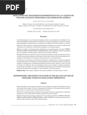 Resultado del Tratamiento Homeopático en la Calidad de Vida del Paciente Pediátrico con Dermatitis Atópica (Artículo)