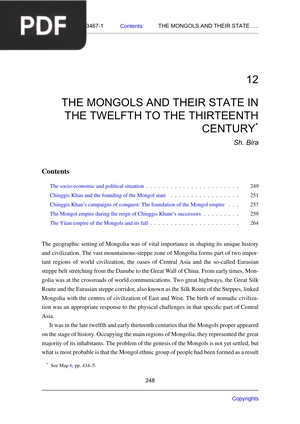 The mongols and their state in the twelfth to the tirteenth century (Inglés)