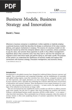 Business Models, Business Strategy and Innovation (Artículo) (Inglés)