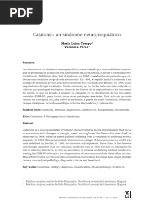 Catatonía: un síndrome neuropsiquiátrico