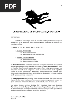 Curso teórico de buceo con equipo scuba