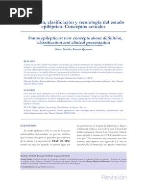 Definición, clasificación y semiología del estado epiléptico. Conceptos actuales (Artículo)