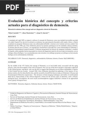 Evolución histórica del concepto y criterios actuales para el diagnóstico de demencia.