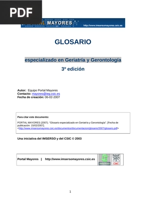 Glosario especializado en Geriatría y Gerontología