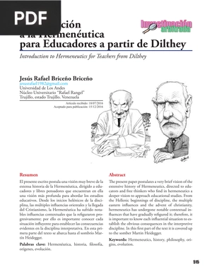 Introducción a la Hermenéutica para Educadores a partir de Dilthey