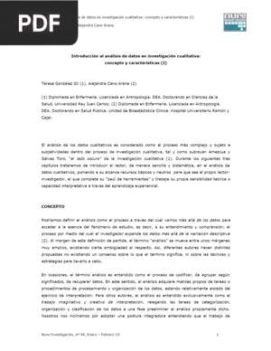 Introducción al análisis de datos en investigación cualitativa: concepto y características (Articulo)