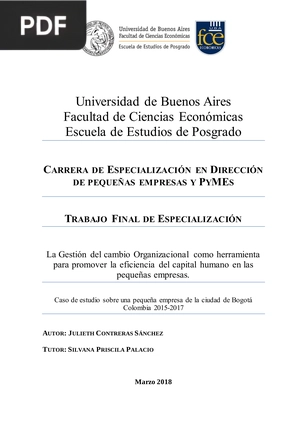 La Gestión del cambio Organizacional como herramienta para promover la eficiencia del capital humano en las pequeñas empresas