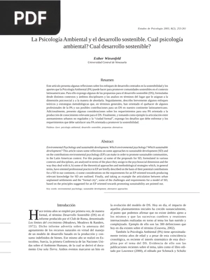 La Psicología Ambiental y el desarrollo sostenible. ¿Cual psicología ambiental? ¿Cual desarrollo sostenible? (Artículo)