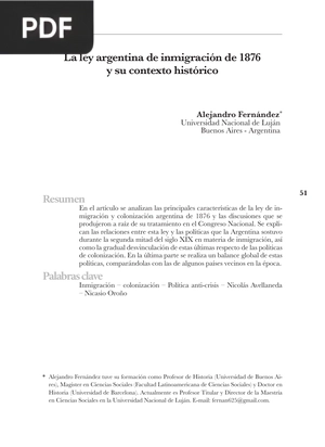 La ley argentina de inmigración de 1876 y su contexto histórico