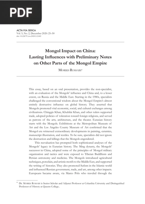 Mongol Impact on China: Lasting Influences with Preliminary Notes on Other Parts of the Mongol Empire (Inglés)