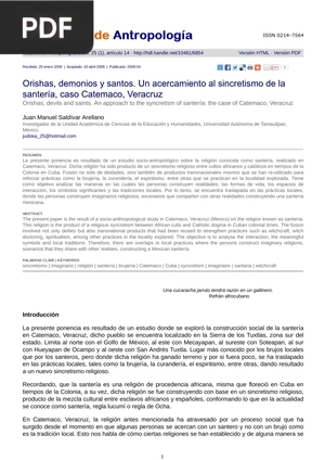 Orishas, demonios y santos. Un acercamiento al sincretismo de la santería, caso Catemaco, Veracruz (Artículo)