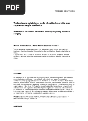 Tratamiento nutricional de la obesidad mórbida que requiere cirugía bariátrica