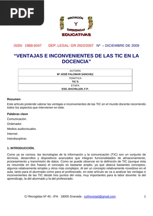 Ventajas e incovenientes en las de las tic en la docencia (Artículo)