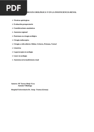 Anestesia en Cirugía Urológica y en la Insuficiencia Renal